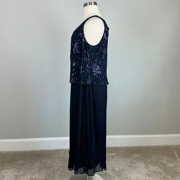 Alex Evenings Sequined Chiffon Midi A-Line Cocktail Dress Navy Blue Size 24W - Picture 6 of 12